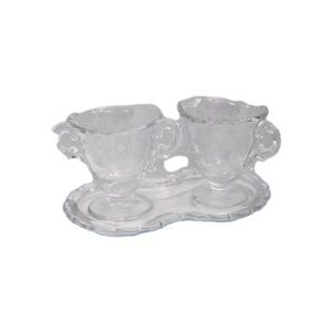 Vintage Floral Etched Glass Creamer Sugar Bowl And Tray